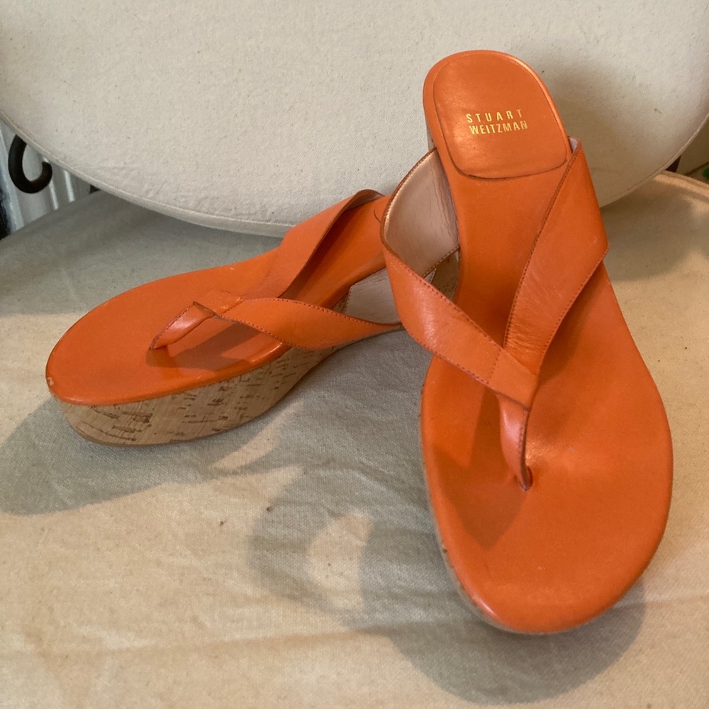 Stuart Weitzman orange leather, and cork wedges - like new ! Size 7.5